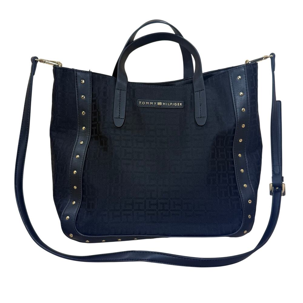 Tommy Hilfiger Monogram Tote Bag Women’s Black Faux Leather Crossbody Purse
